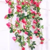 Flores decorativas grinaldas 180cm toque real rosas de seda corda videiras grinalda artificial rattan parede pendurado guirlanda festa de casamento 210m