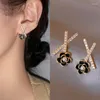 Boucles d'oreilles mode croix camélia goutte boucle d'oreille fleur noire bijoux à la mode marque Design strass Dangler pendentif femmes cadeau