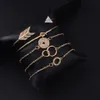 Sindlan 5PCs Kristall Geometrische Armreifen für Frauen Vintage Gold Offene Armbänder Set Pfeil Kompass Boho Armband Handgelenk Kette Jewelry211R