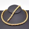 6MM width Mens Gold Color Chain Stainless Steel Necklace Bracelet set Flat Byzantine fashion jewelry233L