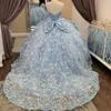 スカイブルーシャイニーセクシーオフショルダービーズアップリケレースボールガウンQuinceaneraドレスVestidos de 15 Anos