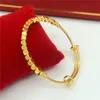 Carved Beads Bangle 18k Mans Brick shaped decoration Yellow Gold Filled Classic Style Womens Bangle Adjustable Bracelet Gift