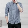 Camisas casuais masculinas elegante camisa de negócios single-breasted workwear fino costurado homens simples listrado verão