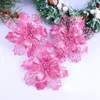 Fleurs décoratives 12 pièces Poinsettia artificielle creux scintillant ornements d'arbre de noël couronne Arrangement de fleurs ( )