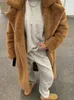 Mélanges de laine pour femmes Vintage laine d'agneau épaissir Long manteau marron femmes en peluche lâche col à revers Maxi manteaux hiver dame Streetwear vestes chaudes 230928