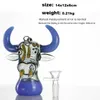 Narghilè Mucca Bong in vetro Design unico in corno di bue Dab Rig Recycler Mini Bong Bubbler Percolatore in linea Tubi dell'acqua Vetro spesso Rig petroliferi Tabacco con ciotola da 14 mm