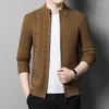 Suéteres masculinos 2023 cor sólida zíper jacquard cardigan suéter juventude gola torção negócios casual