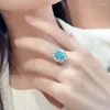 Anéis de cluster Pirmiana 4.364ct Lab Grown Paraiba Sapphire Ring S925 Silver Engagement Women