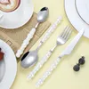 Dinnerware Sets 304 Stainless Steel Pearl Ceramic Handle Tableware Wedding Diamond Gift Knife Fork Dessert Spoon Set