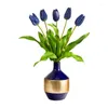 Decorative Flowers 22" Dutch Artificial Flower Arrangement In Blue And Gold Designer Vase