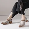 Chaussures de robe 3cm Femmes Chunky Talons Mode Crochet Designer Luxe Été Authentique Élégance Véritable Cuir Dames Appartements Point Toe