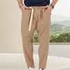 Men's Pants Men Solid Color Elastic Waistband Belt Long Loose Fit Harem Trousers With Pockets