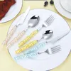 Dinnerware Sets 304 Stainless Steel Pearl Ceramic Handle Tableware Wedding Diamond Gift Knife Fork Dessert Spoon Set