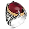 925 Sterling Silver Ring for Man Real Pure Turquoise Agate Ruby Polish Amber Stones Handgjorda turkiska smycken281i