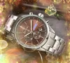 人気のビッグスリーアイズシックスピン自動デートメンズウォッチラグジュアリーファッションフルスチールバンドクォーツムーブメントクロックゴールドシルバーレジャー腕時計