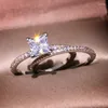 Cluster anéis de prata esterlina s925 diamante para mulheres casal amor casamento noivado conjuntos de noiva cheios de jóias finas atacado