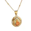 Trendy color oro cattolico cristiano catena di gioielli smalto beata madre cammeo vergine maria collana pendente gioielli273G