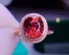 Кольца кластера E430 Ювелирные изделия Настоящее розовое золото 18 карат AU750 Натуральный красный турмалин драгоценный камень 4,5 карата Женское кольцо для женщин