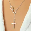 Whole-N606 Personalità Infinity Cross Lariat Collane con pendente Collana europea collares placcata argento Collana per sempre fede238k