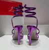 En kaliteli marka whigh topuklu sandaletler ayakkabı cleo ayak bileği kayış kristal kayış sarma en kaliteli seksi stiletto topuk düğün partisi Roma kadın sandal kutusu 35-43