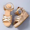 Chaussures de robe Femmes Coins Sandlas 2023 Boucle d'été Plate-forme Sandales pour femmes Romaines Talons hauts Mode Marron Casual Femme Sandalias