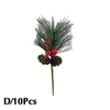 Fiori decorativi 10 pz Giorno Di Natale Fiori Finti Frutta Rossa Pigna Simulato Artigianato Artificiale Ritagli Bouque D4K0