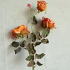 Flores decorativas 3 cabeças ins secas olhando rosas ramo enrugado artificial para casa decoração de mesa presente dos namorados flores de natal