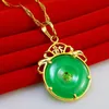 Chaîne à pendentif en Jade motif Dragon, or jaune 18 carats, collier avec pendentif circulaire pour femmes, cadeau avec boîte 245S