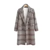 Designer Women Coat Long Jacket Woolen Plaid Double Breasted Lapel Totalt Autumn Winter Löst montering Blazer rutig långärmad