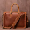 Briefcases Men's Bag Crazy Horse Leather Men Briefcase For Laptop 14 Messenger Business Office A4 File