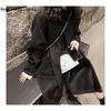 مزيج من الصوف النسائي يدير Xiang Cheng Black Long Woolen Coat 2023 الخريف والشتاء السميكان الفضفاضان 230928