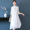 Vestidos casuais vestido vintage para o ano 2023 estilo chinês melhorado cheongsam gola nobre longo elegante mulheres qc309