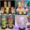 Fleurs décoratives Saint Valentin Fleur artificielle Feuille d'or 24 carats Rose éternelle en verre avec lumières Décor pour la maison Cadeau d'anniversaire Mère