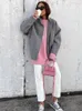 Wełniane mieszanki damskiej wełniana kurtka Kobiet Autumn Grey Stand Zakrycie obrońca Kobieta Moda Moda Casual All Match Pocket Lady Owewear 2023 230928