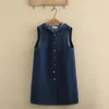 Outerwear Plus Size Women's Clothing Spring Autumn Sleeveless Denim Jacket Solid Color Non-Stretch Loose Mid Length Vest 5XL