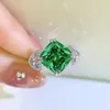 Cluster Rings Fashion Trend 925 Silver Inlaid 5A Zircon Green Tourmaline Gem Diamond Ring Simple Temperament Personality Ladies