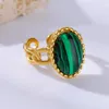 Anneaux de mariage chaîne de pierre naturelle verte ouverte pour les femmes couleur or en acier inoxydable couple anneau anniversaire esthétique bijoux cadeau