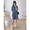 Partykleider Vintage Denim Kleid Frauen Polo Revers Werkzeug Tasche Lose Gerade Hemd Rock Damenmode Mittellange Jean 2023