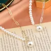 Catene Collana con perle di conchiglia color oro rosa Mezza perla e mezza catena Fibbia a moschettone in metallo Regali regolabili di alta qualità per le donne264d