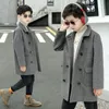 코트 겨울 모직 재킷 남자 소년을위한 한국 소년 버전 두껍게 코트 싱글 브레스트 후드 캐주얼 어린이 의류 230928