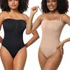 Women's Shapers Sexy Strapless Bodysuit One Piece Seamless Ribbed Triangle Off Shoulder Shapewear Tops Leotard Body Shaper Tank Top