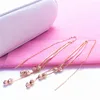 Orecchini pendenti placcati in oro rosa 14 carati moda lucida per le donne 585 viola lungo nappa tonda perlina serpente osso Earline gioielli femminili