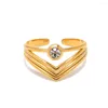 Обручальные кольца Минар, французское золото 18 карат, с PVD-покрытием, нержавеющая сталь, V-образная форма, полые многослойные стразы, открытый регулируемый шарм для женщин