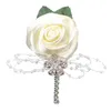 Decorative Flowers Hand Made 18cm Wedding Artificial Silk Rose Bouquet With Crystals And Rhinestone Holding Brooch Wrist Flower Set