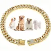 Dog Collarsチェーンダイヤモンドキューバカラーウォーキングメタルデザインの安全なバックルペット猫の宝石のアクセサリー