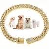 Colliers pour chiens, chaîne en diamant cubain, en métal, avec Design, boucle sécurisée, accessoires bijoux pour animaux de compagnie et chat