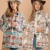 Women's Wool Blends 2023 Woolen Print Polo Coat Winter Vintage Jacket Top 230928