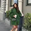Misturas de lã feminina choichic verde vintage xadrez curto botão casaco estilo namorado solto outono inverno causal 230928