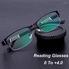 Solglasögon unisex anti-Blue Light Presbyopic Glass for Business Men Half Frame Metal Reading Färdig långvarig glasögondiopter