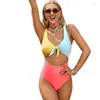 Women's Swimwear Swimsuit Summer Sexy High Waist Contrast Color Hollow One-Piece Beachwear Push Up With Padded